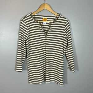 Ruby Rd Embellished Split Neck Striped Blouse Women’s Size Medium